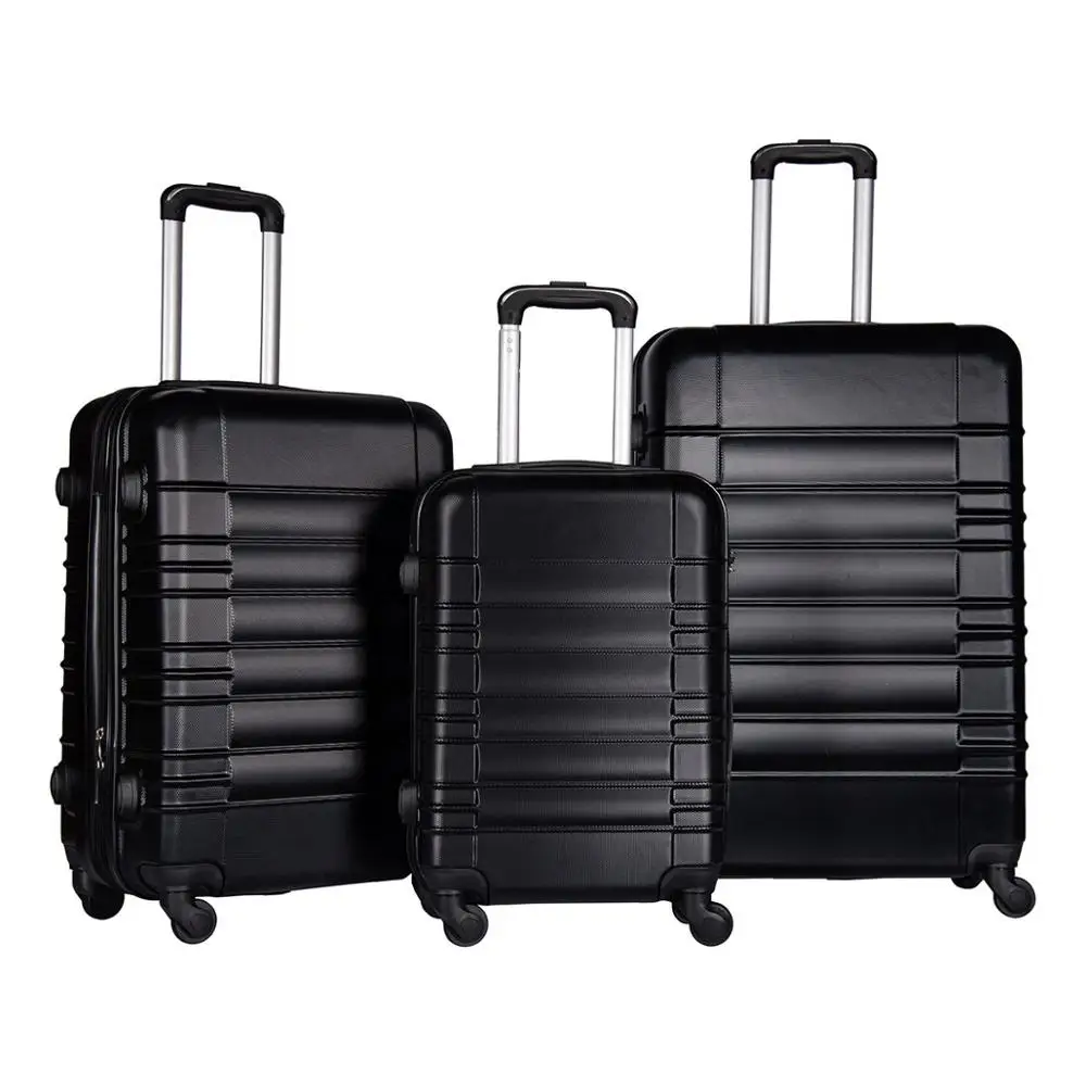 Набор чемоданов, чемодан для путешествий из АБС-пластика, 3 шт., черный, твердый корпус, Спиннер, 360 градусов, 4 колеса, OEM
