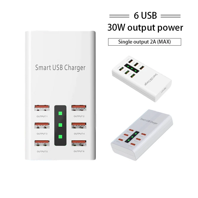 Office reception room multi-function 6 port 30W desktop multi-port Usb phone tablet computer charger For iphone