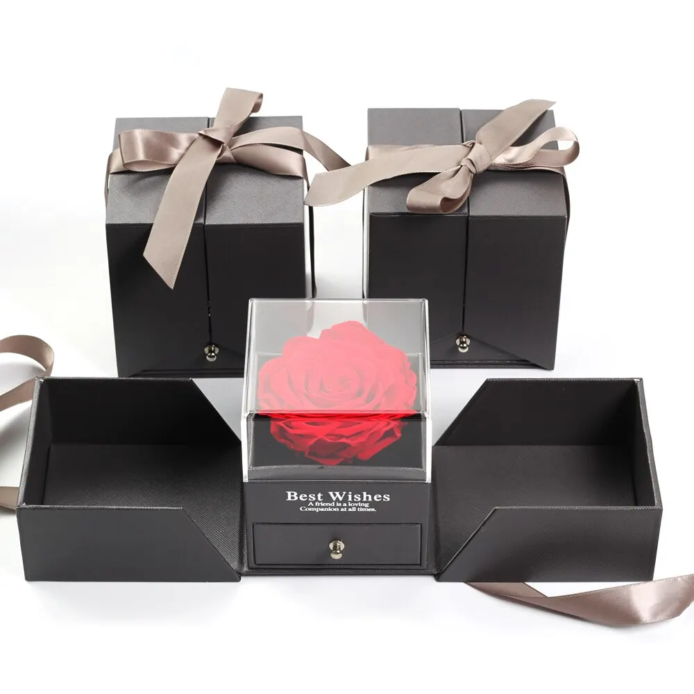 UO Luxury Jewelry Box For Rings / Necklaces / Bracelets Eternally Preserved Real Roses with I Love You Necklace in 100 Languages