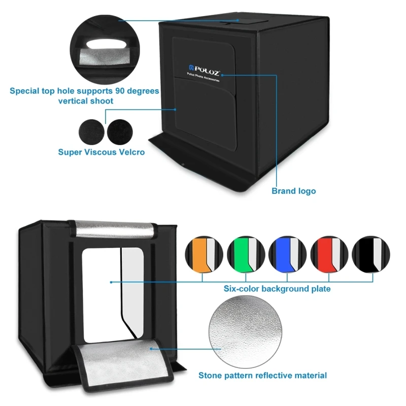 60cm portable lightbox with 6 Colors Backdrops Shooting Light Tent Photo Studio Box with Adjustable Brightness Photo Studio