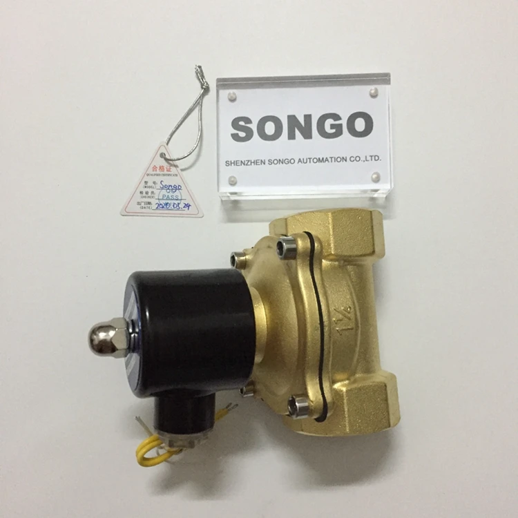Сонго Электрический 24VAC 1-1/4 дюйма DN32 латунь нормально закрытый N/C воды электромагнитный клапан с NPT резьба