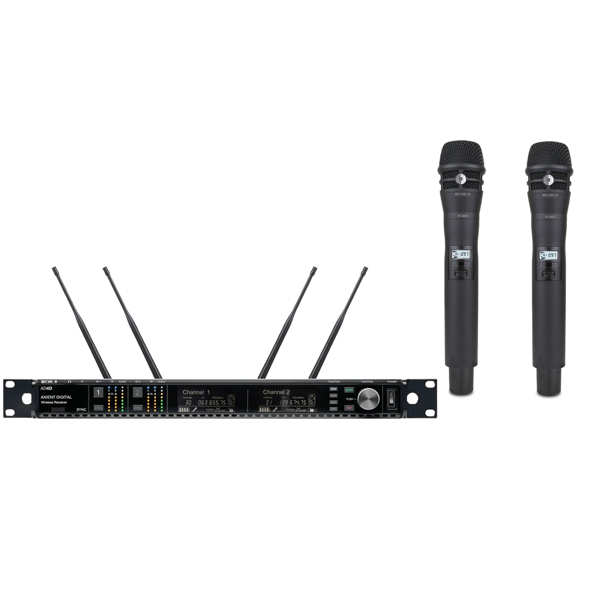 High-Class 500M Large Range Stage Studio DJ Karaoke Wireless Microphone System Dual Channel AD4D Receiver with SKM8 Black