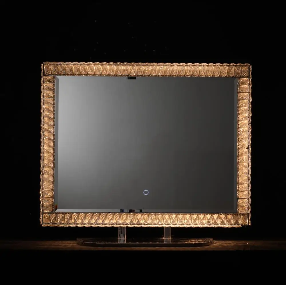 Rectangle Shape Wall Mounted Crystal Vanity Mirror for Home Deco & Make-up