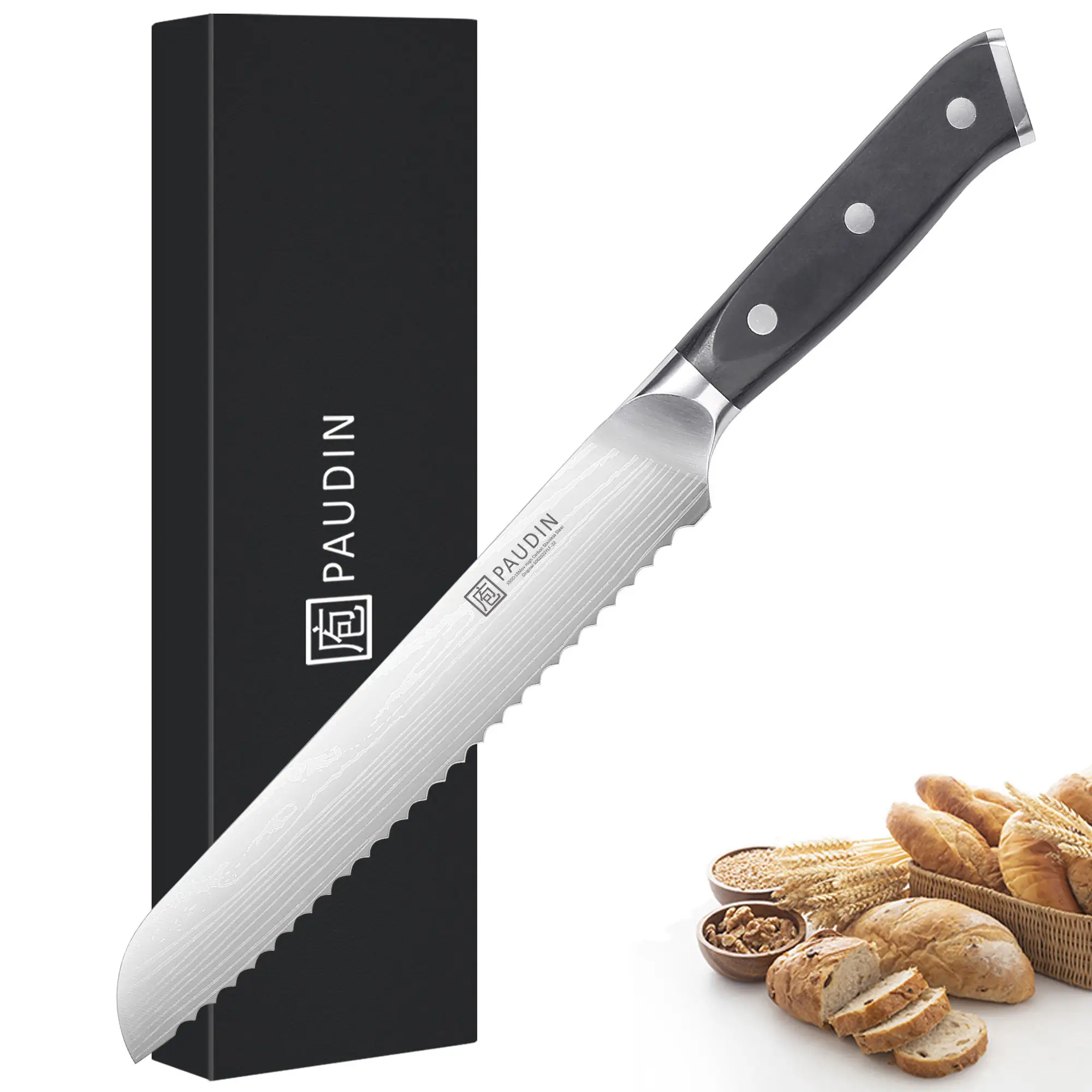 Paudin Q2 8 inch Bread Knife German Steel Serrated Premium Bread Kitchen Knife With Color-mataching Pakka wood Handle Knives