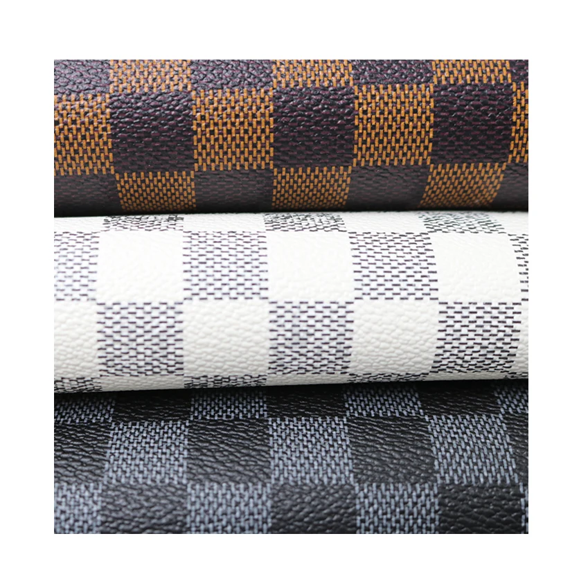 Good Quality Small Check Pattern Faux Pvc Leather High-Textured Printed Faux Leather Fabric