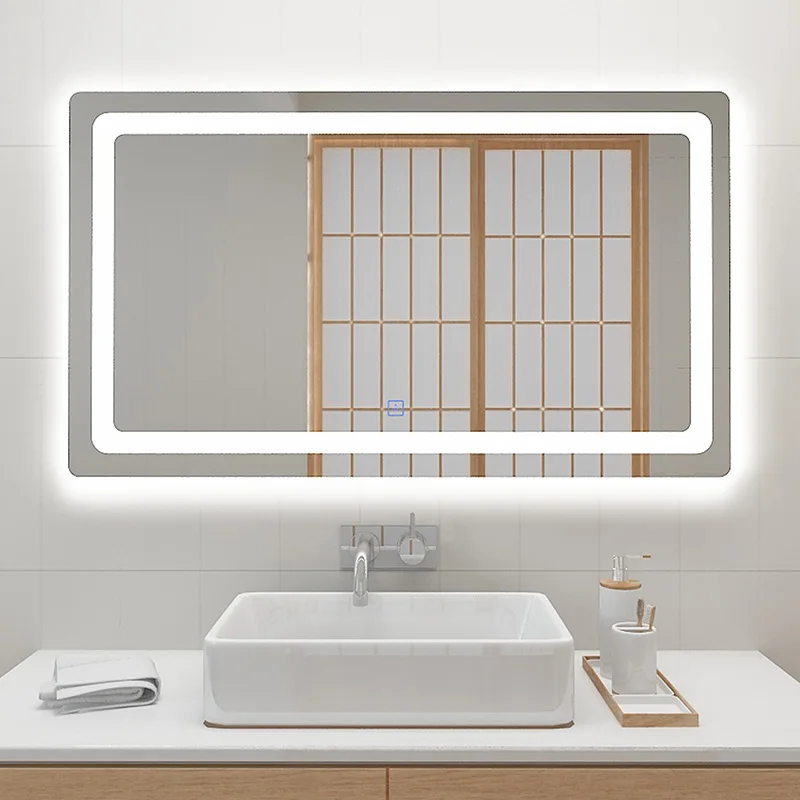 
Modern Rectangle anti fog dimmable mirror touch switch illuminated led bath mirror 