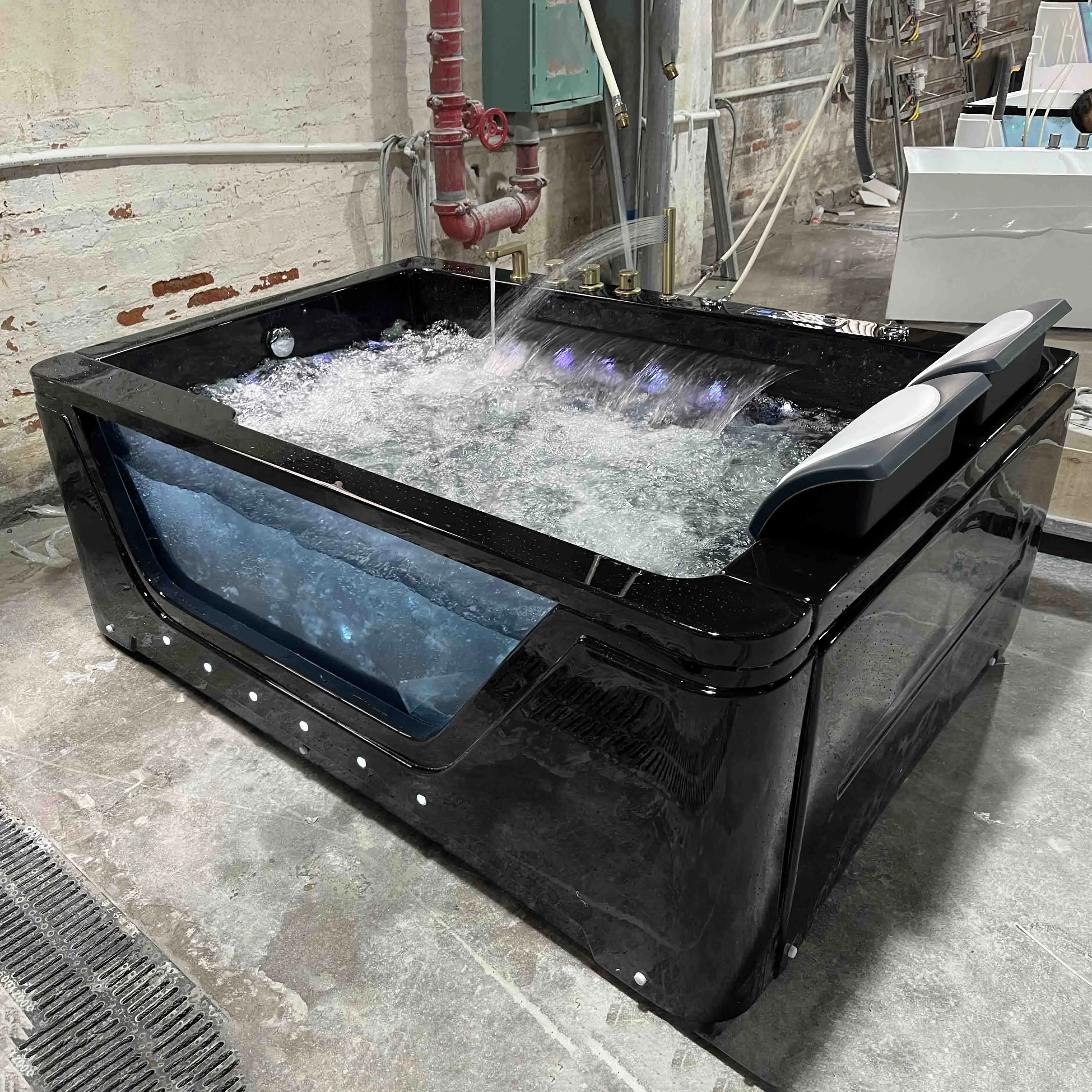 New design Black color jacuzzi bathtub acryli massage function with heater big waterfall two person whirlpool bathtubs for bath