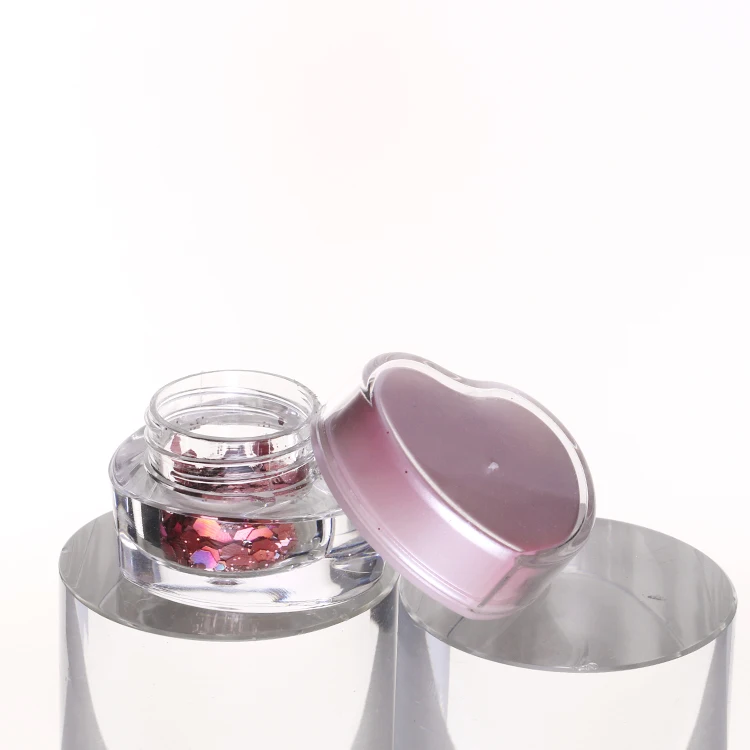 5g 10g heart shaped cute empty clear powder bottle colored nails salon lip scrub containers with lid for hair gel