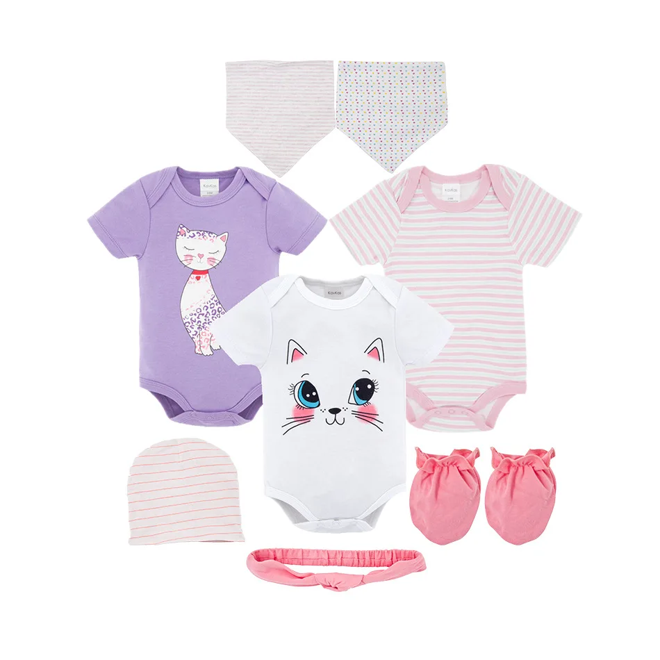 New baby born gift set baby grows girl clothes romper bibs mitten cap girl clothing sets