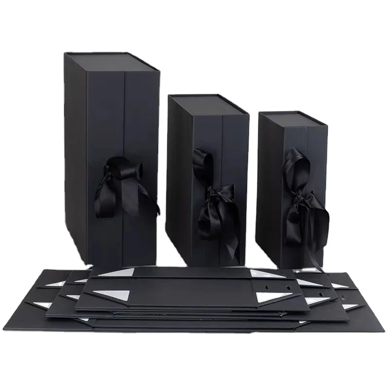 Wholesale Custom Logo Fancy Black Magnetic Cardboard Boxes Folding Gift Box With Lid