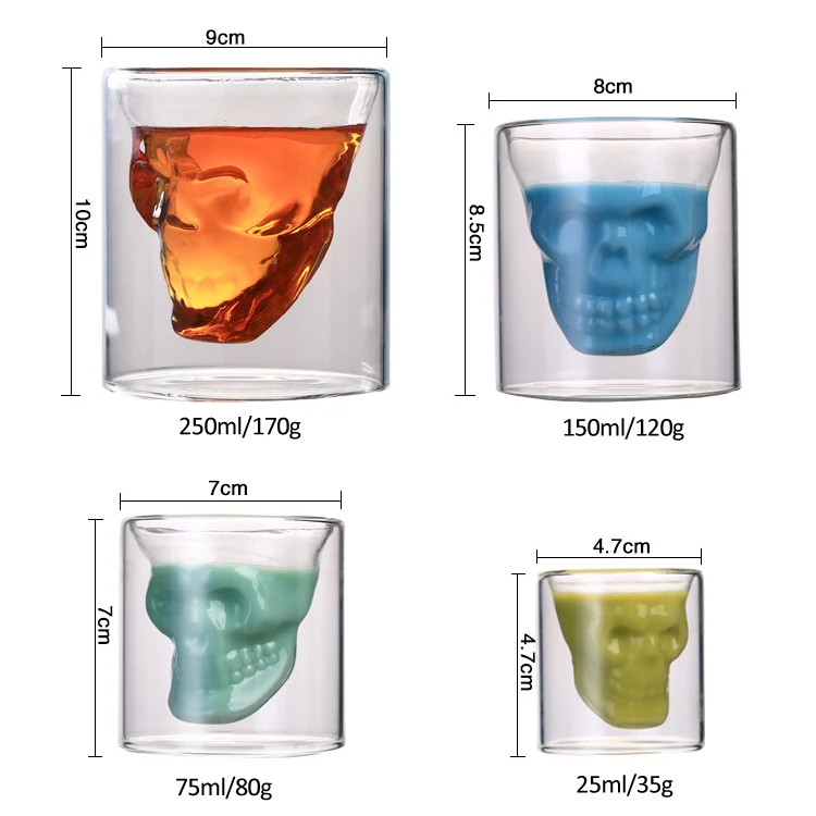 Skull shaped double wall shot glass cups Halloween gifts skull glasses