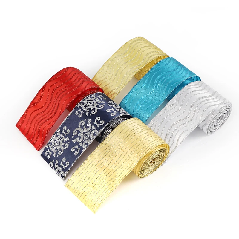 1 Roll 5 Yard Bulk Wholesale 6.3Cm 2.5Inch Wide Christmas Glitter Wired Edge Ribbon For Wreaths Bow Making Gift Decorative
