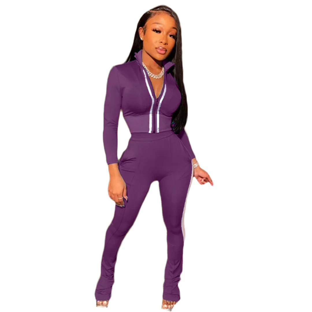 2021 Factory Direct Sale wu fashion polyester daily designer solid colors long sleeve 2 piece set women clothing sweatsuit