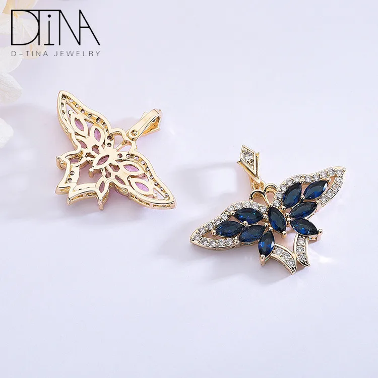 Premium zircon pendant colorful butterfly 14k gold-plated jewelry