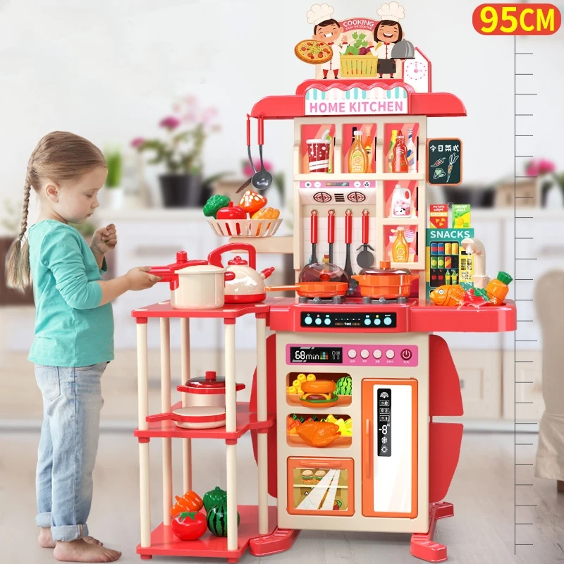 2025 newest 95 cm Musical Lights Kitchen Toys Pretend Play Toy Kitchen For Children
