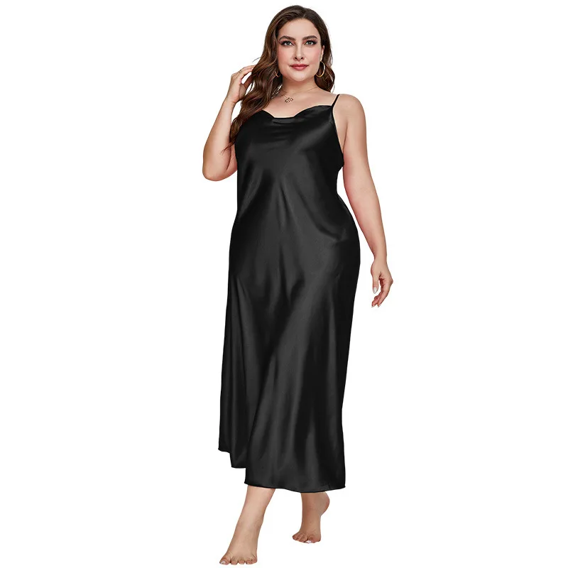 Fat plus size pajamas women fashion breathable leisure pajamas long simulation silk sexy halter nightgowns