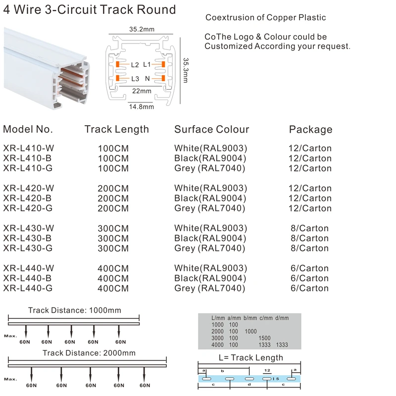 3 phases 4 wires spotlight lighting surface track  system for led spotlight track