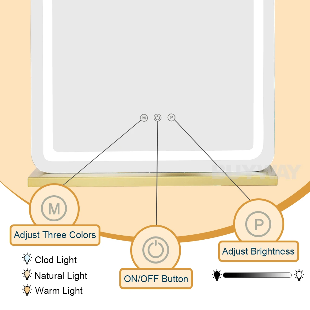 AMZ Hot Sale Dressing Table Large Vanity Mirror Dimmable LED With 3 Color LightsLighted Hollywood Makeup Mirror For Bedroom