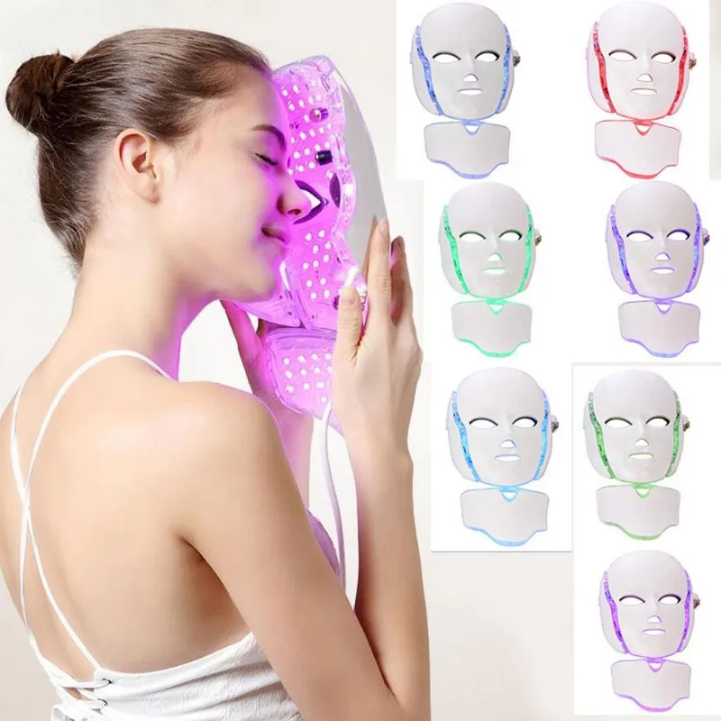 2021 New Technology Portable Korean Beauty Salon led facial mask Home 7 Color Led Light Therapy Face Neck Mask Photon Led PDT Fa