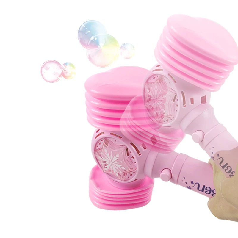 Hot Sell   Summer Outdoor Light Up Fun Hammer  Automatic Magic Bubble Wand Toy