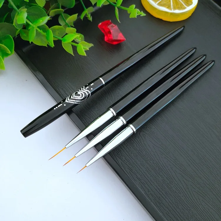 Black Rhinestone Nail Liner Painting Brush Long Liner Pen For Nail Art Stripe Pattern Brush