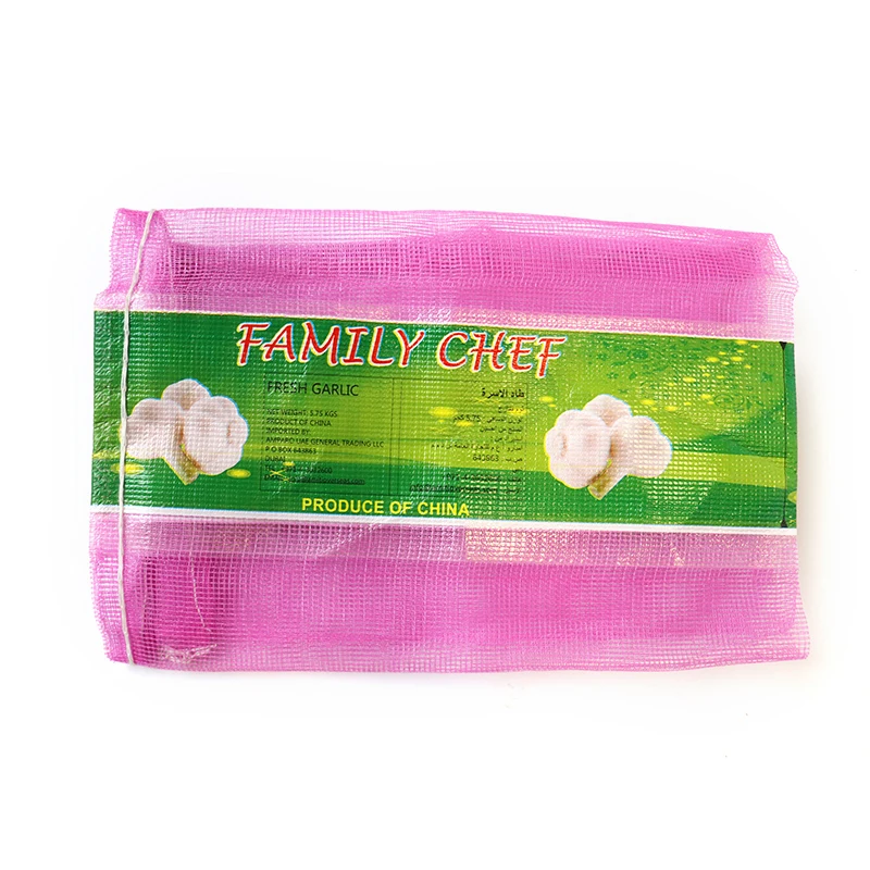 Stocked Reusable red green 10kg 15kg 20kg 25kg garlic mesh netting bag with drawstring for packing fresh garlic sack