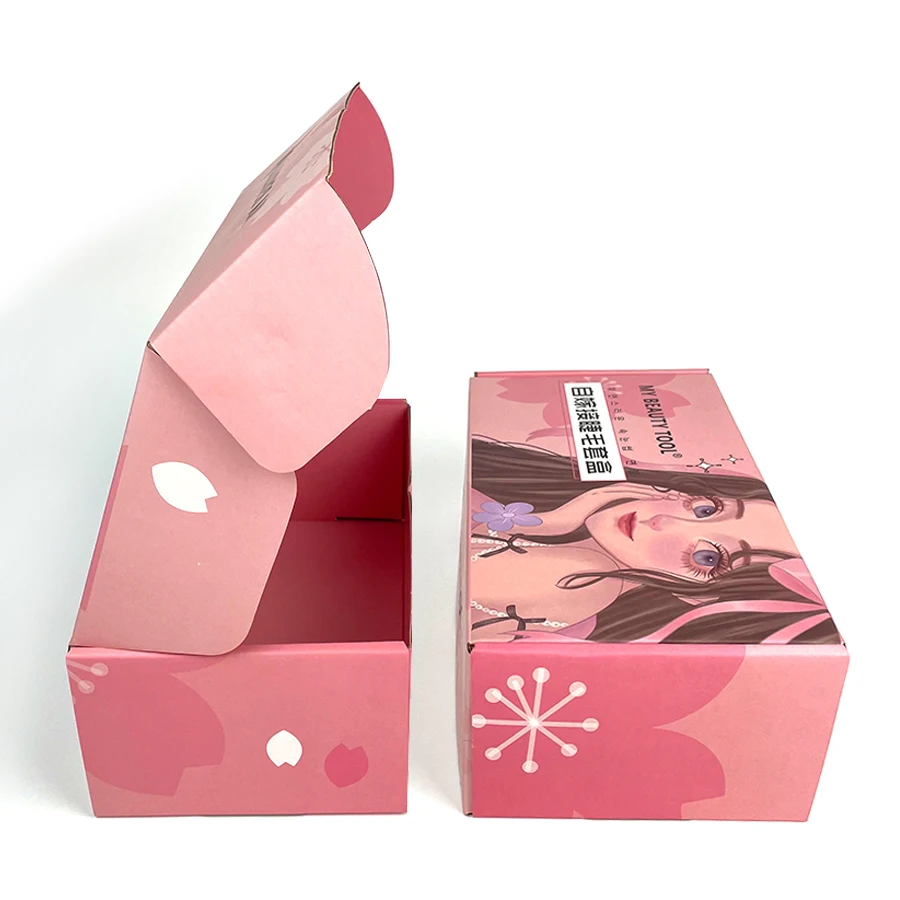 Custom Printing Pink Corrugated Mailer Mailing Make Up Cosmetic Lipstick Packaging Paper Shipping Boxes