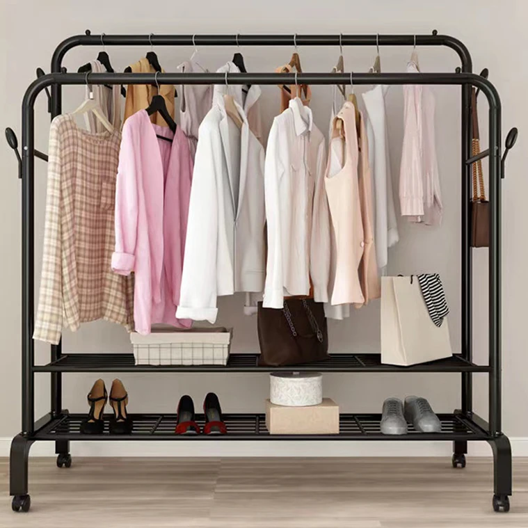 Multifunctional Free Standing Hanging Bag Hat Jacket Umbrella Coat Rack Metal Clothes Hanger Stand with Wheels