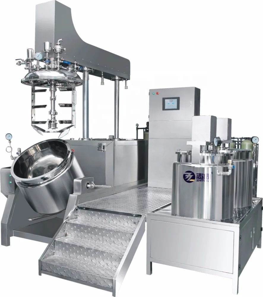 500L Cosmetic cream making machine hydraulic lifting vacuum emulsifier mixer machine ointment homogeneous mixer machine line