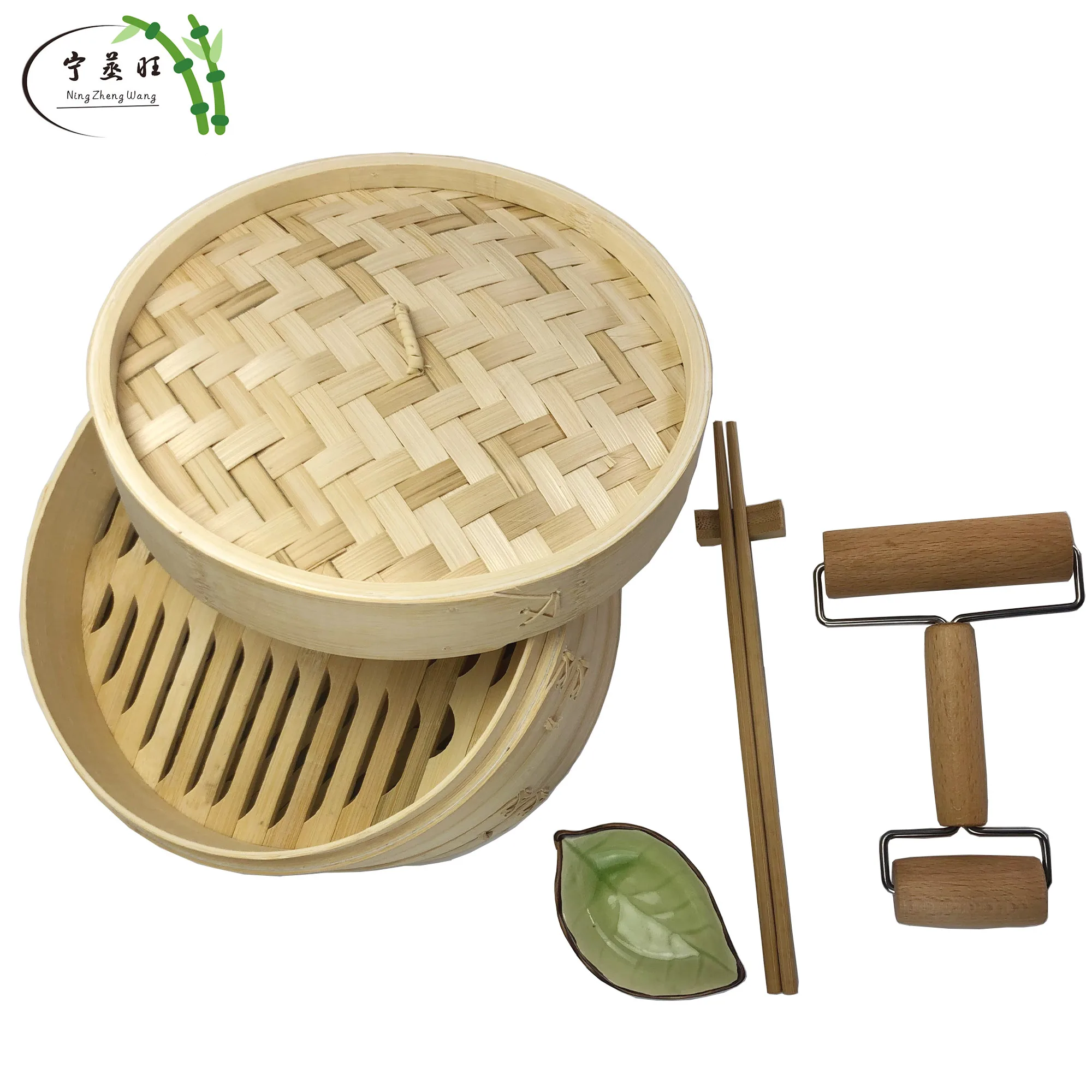 10 Inch Bamboo Steamer Set Kitchen Mini Gourmet Wholesale Chinese Dim Sum Basket Bamboo Steamer Set With Logo