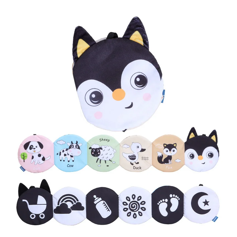 Black and White Panda Bee Fox Round Bed Hanging Fabric Cloth Book Baby soft Cloth toy