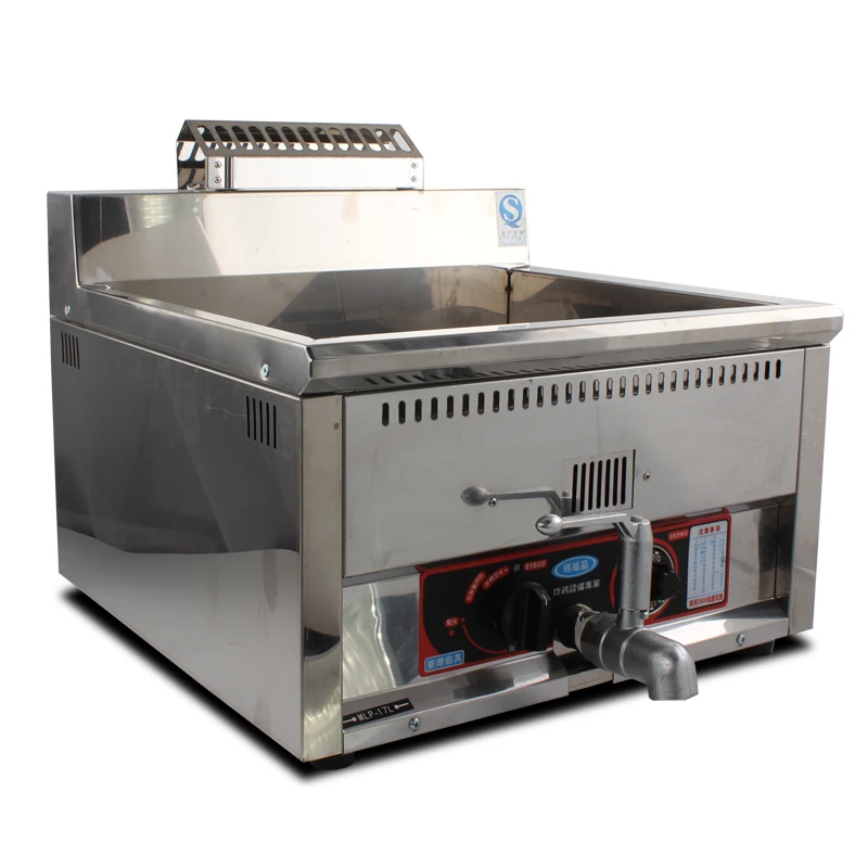 New LPG single deep fryer 15 liters stainless steel french fries gas deep fryer commercial with thermostat oil drainer