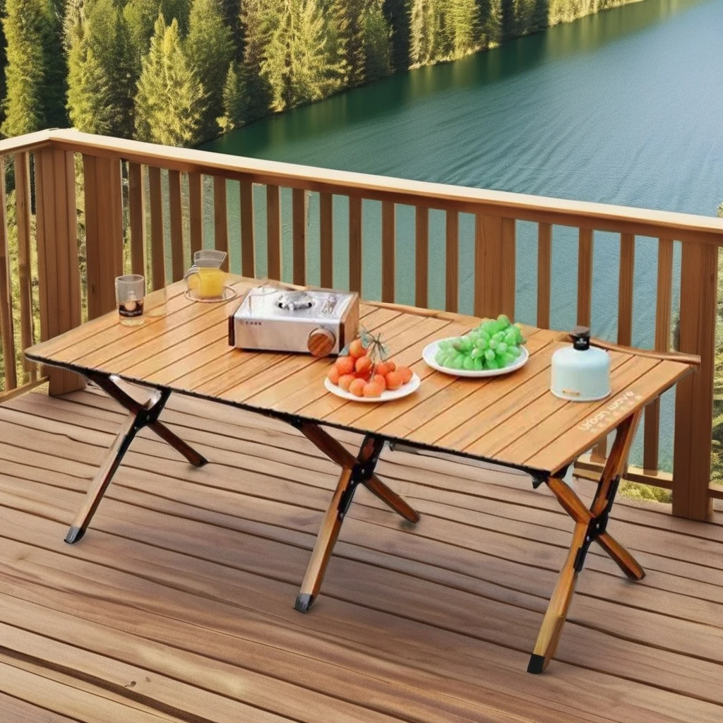 Portable 4ft Low Height Folding Picnic Table Modern Wood Design for Indoor/Outdoor Camping & Travel for Hotels & Kitchen Use