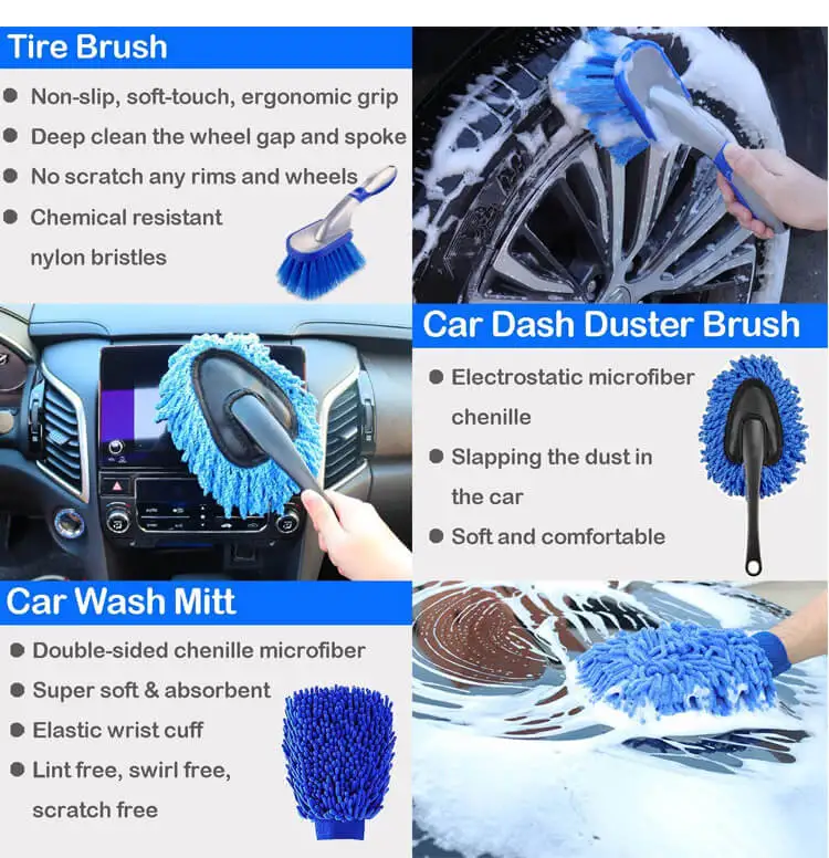 Car Wash Kit with Microfiber Sponge and Towels Detailing Brush Built for The Perfect Car Wash Cleaning Kit for Cleaning Car