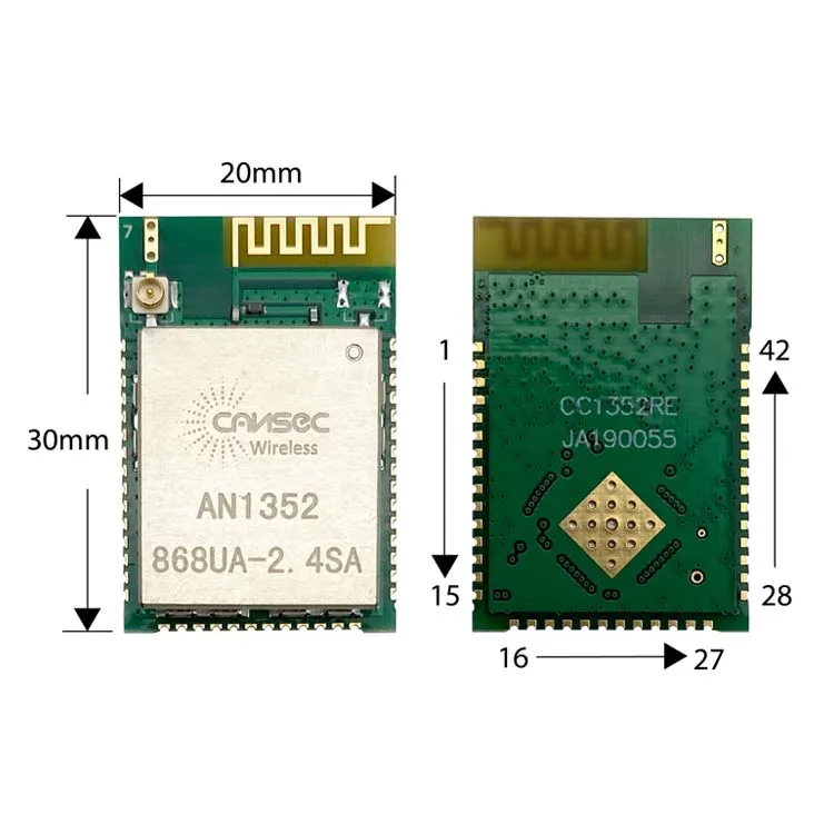 Cansec AES 256bits High performance AN1352 TI- CC1352 Low Power Consumption Sub-GHz 868M/2.4G Multi-protocol IoT Module