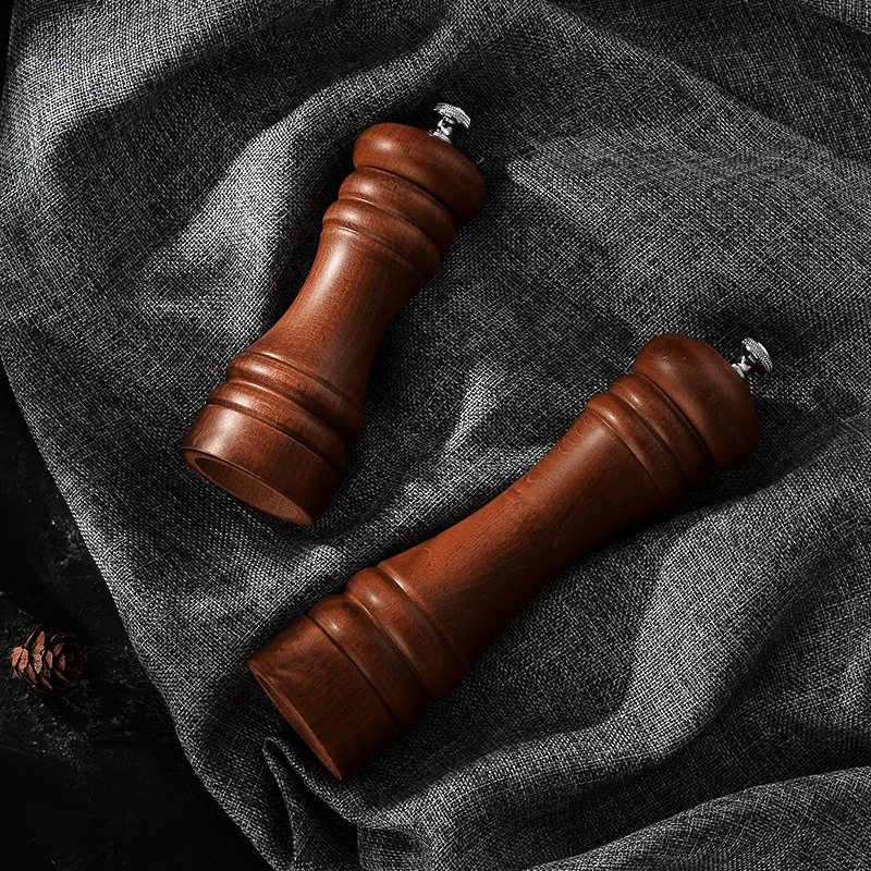 Manual Spice Mill Beech Wood Black Pepper Mills Adjustable Wooden Salt And Pepper Grinder Set