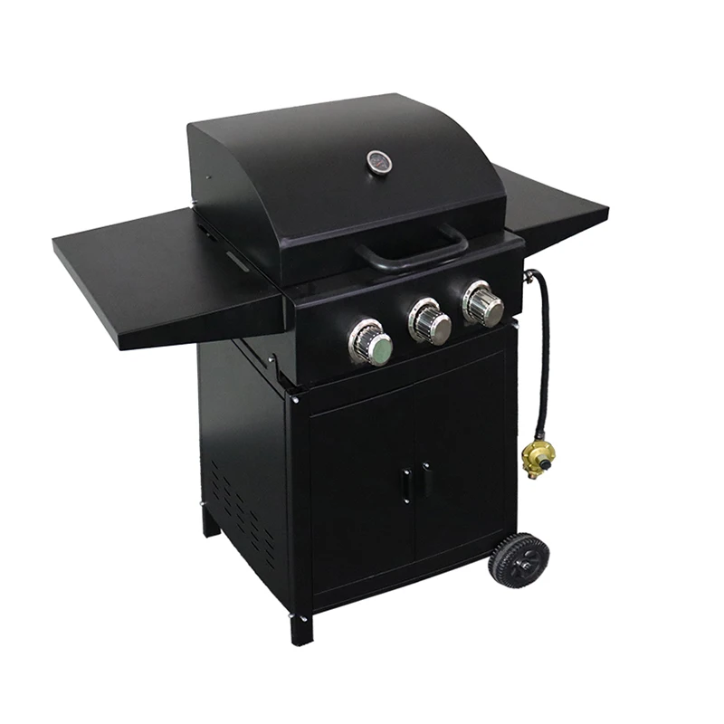 Good Quality Smokeless Camping Trolley Outdoor With Side Burner Bbq Steel Metal Round Top Propane Movable Gas Barbecue Grill