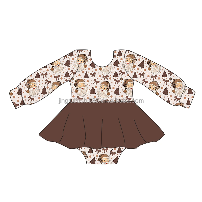 Christmas Kids Girls Skirt Romper Milk Silk One piece Kids Skirt Customize Christmas Leopard Pattern Printed Girls Dress