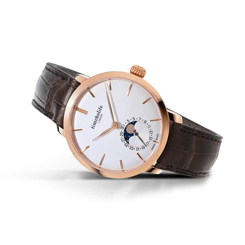 Роскошные мужские наручные часы Moonphase высококачественные кварцевые с корпусом из нержавеющей
