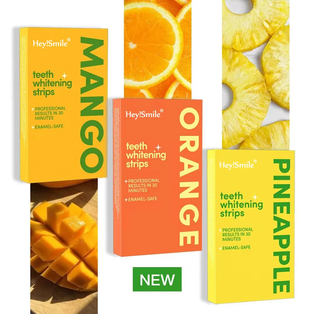 Professional Fruit Flavor PAP DRY Teeth Whitening Strips Custom Logo Non-Sensitive Fruit Flavor Effective Stain Removal