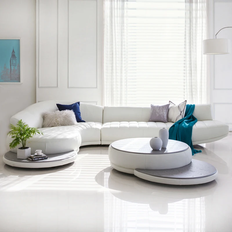 New Model Set Pictures White Genuine Leather Furniture Living Room Sectional Sofa Sets,Modern Design Sectional Curved Sofa