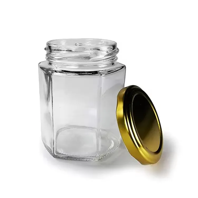 45ML 85ML 100ML 180ML 280ML 380ML 500ML 730ML Hexagon Shape Honey Jam Pickles Glass Jar with Twist off Lid and customized logo