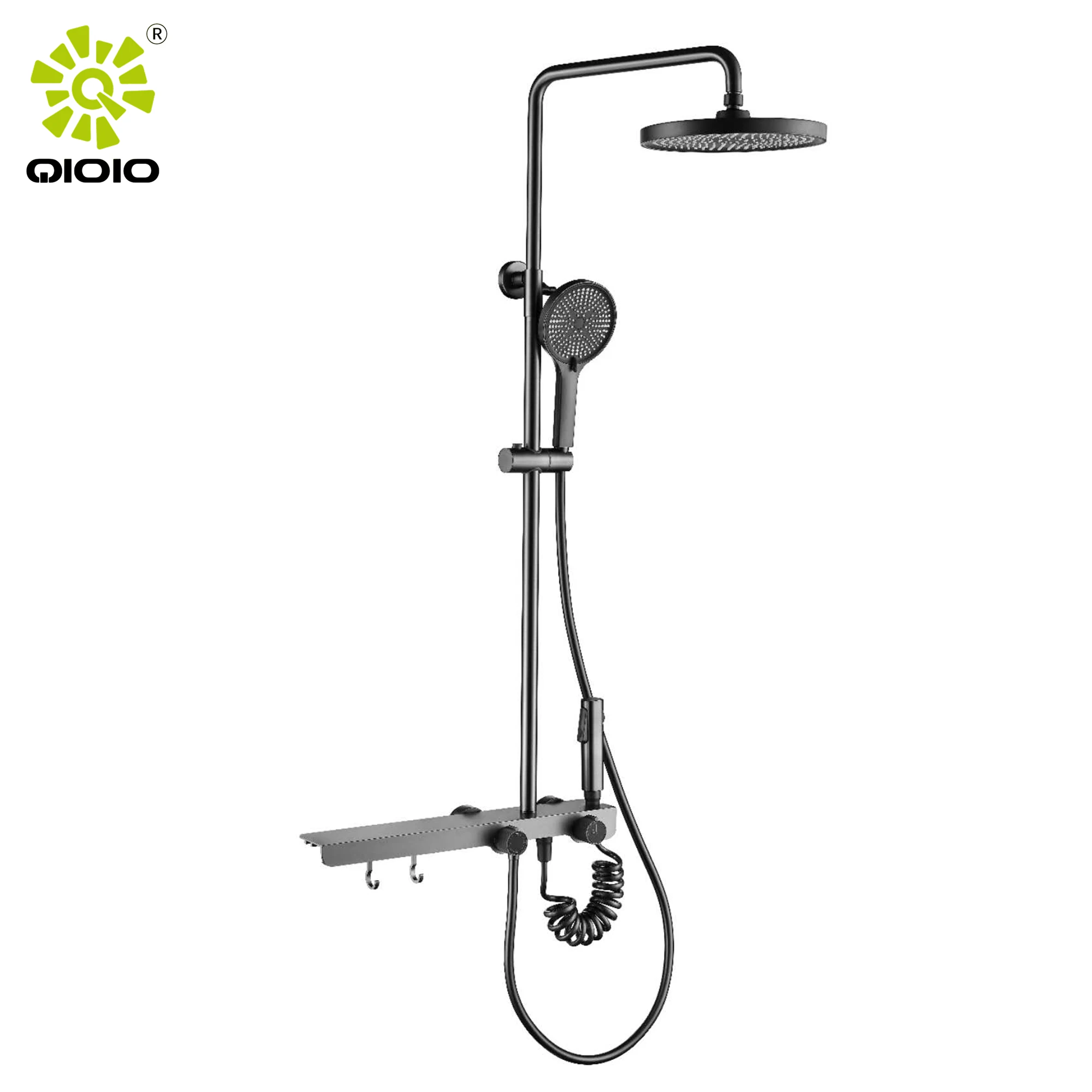 Brass Body Space Aluminum Bathroom Wall Mounted Bath Faucet Shower Sets with shelve Round shower head
