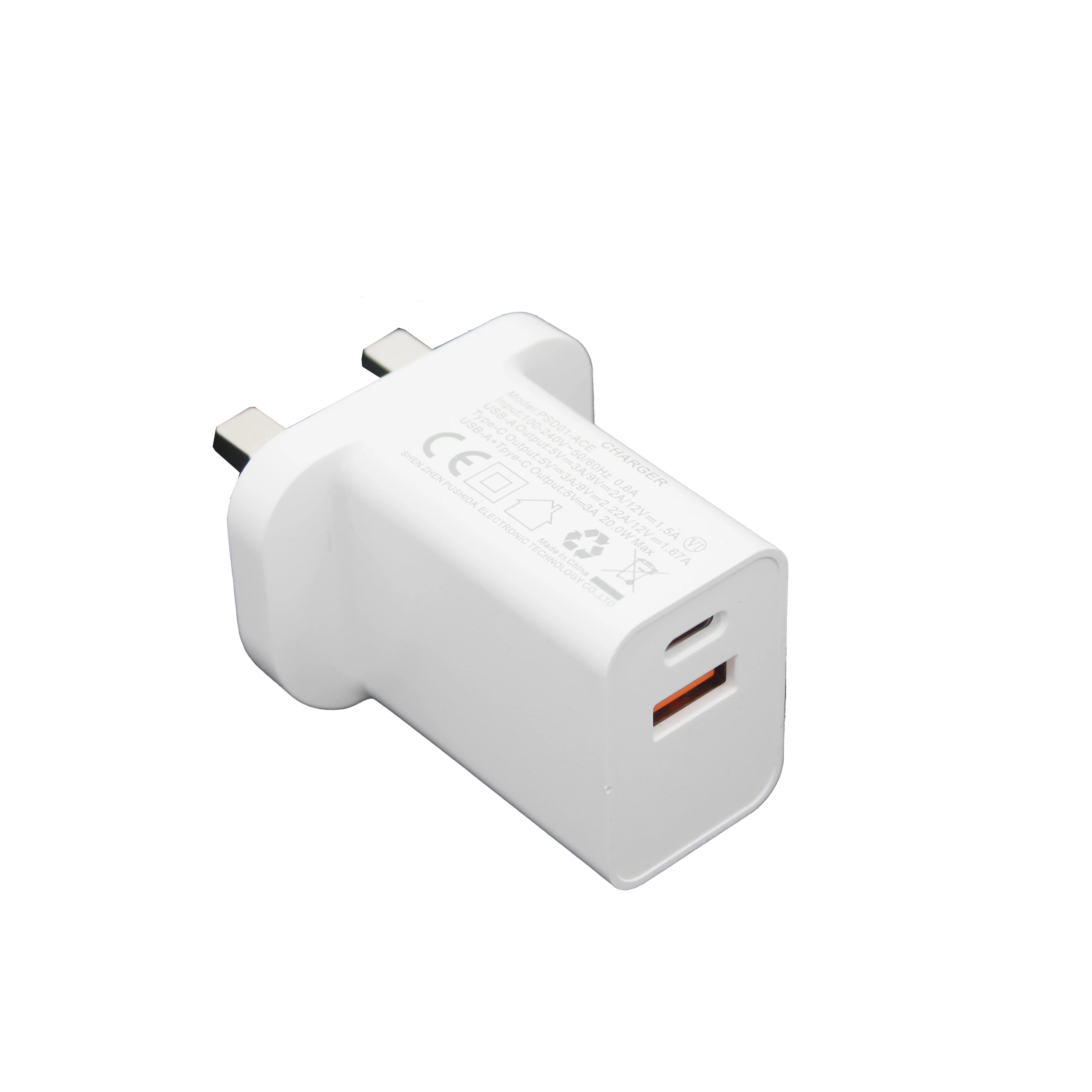 UKCA certification Quick Charge 3.0 Usb Charger 2 usb Port PD 18 W Port 5V 3A Wall fast Charger