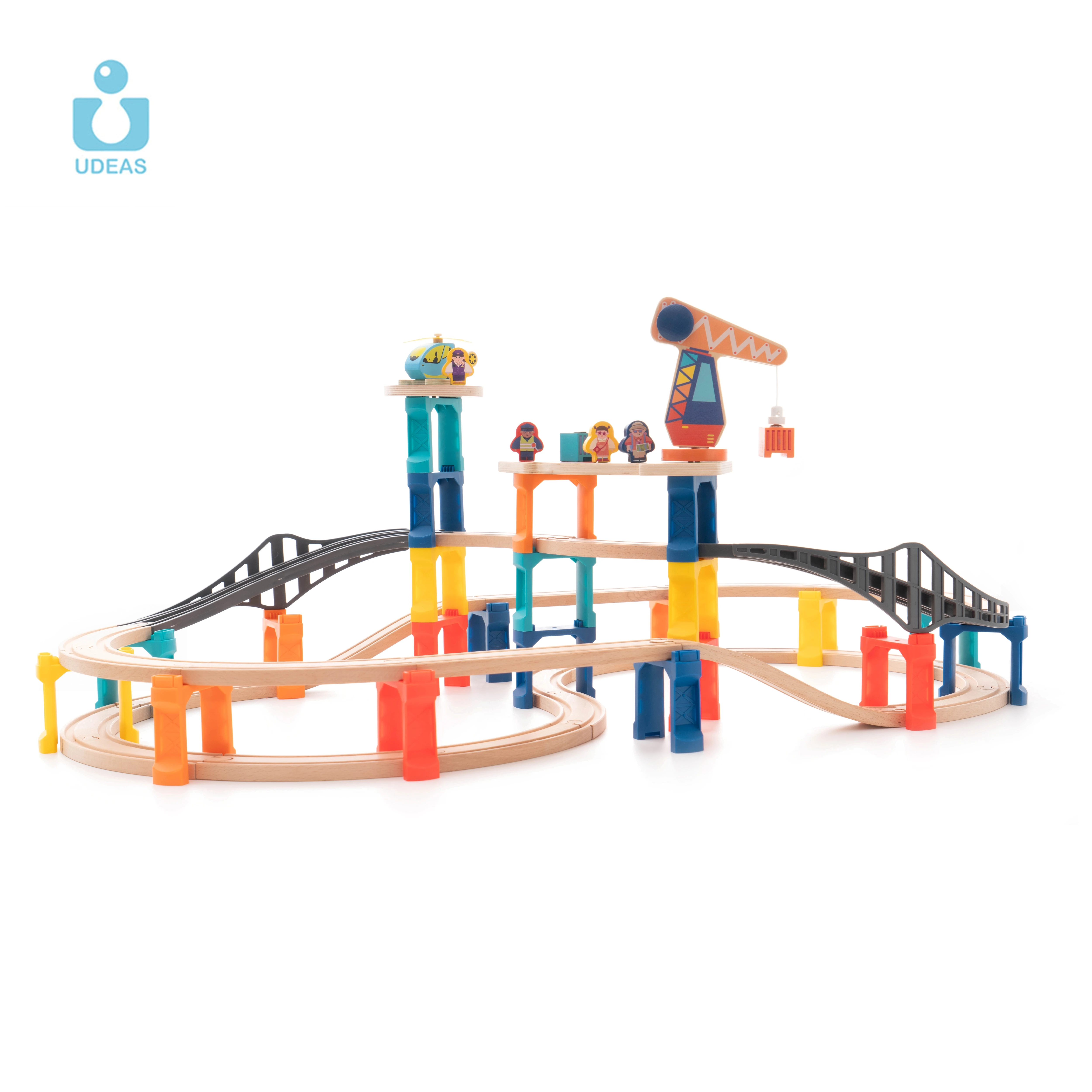 UDEAS Exercise Hand-On Ability DIY Railway Train Set Builder Wooden Big Track Toy