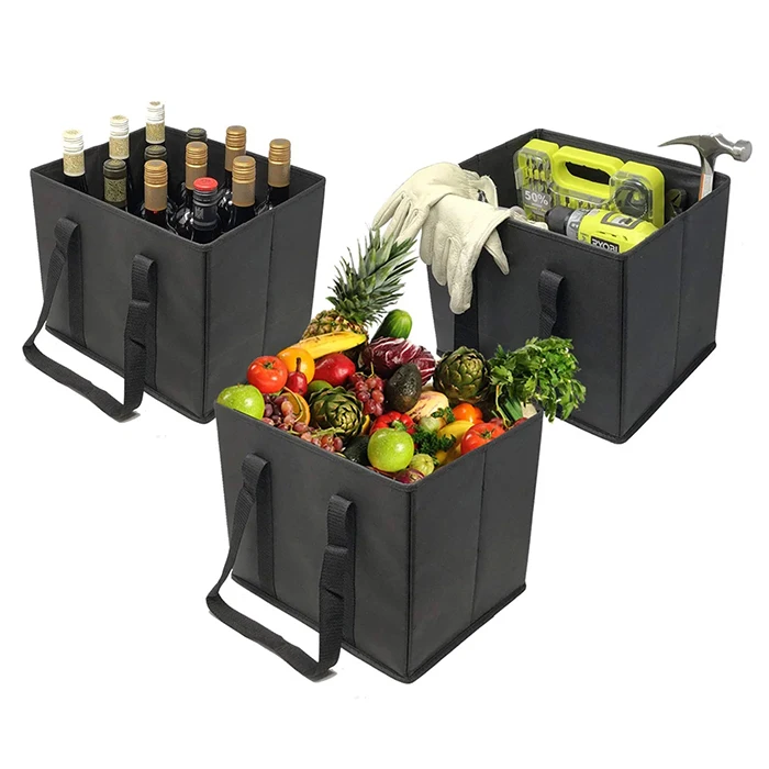 Custom Heavy Duty Collapsible Reusable Non woven Fabric Grocery Shopping Bags With tote Handle