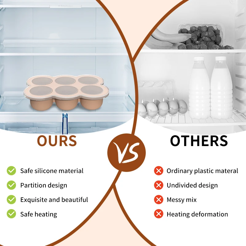 New Arrival Silicone Ice Cube Mold Large 6 pcs Ice Cube Maker Quick-freeze Demouldable Silicone Baby Food Storage Ice Cube Tray