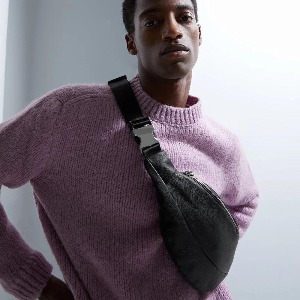 Custom logo waterproof PU Leather  Fanny Pack  Men  Waist Belt Bag Mens fanny packs custom Waist Bag