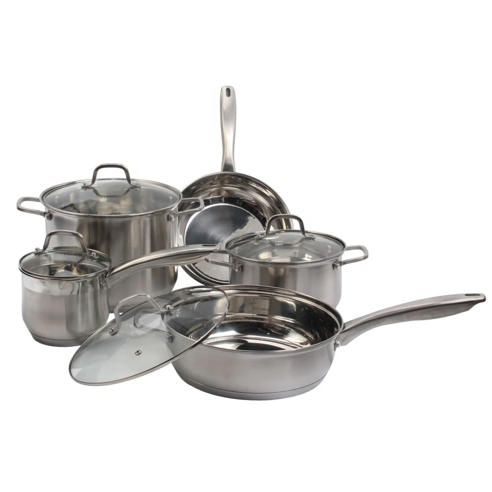 5 Piece Premium Cookware Set with Glass Lid , 5-Ply Capsule Stainless Steel Pots and Fry Pans