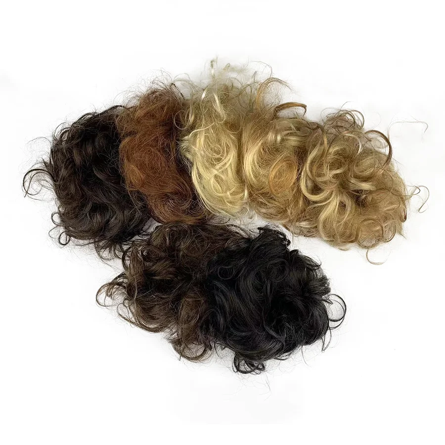 Natural Curly Messy Human Hair Pieces Elastic Chignon Updo Cover Hairpiece Extension Human Hair Bun
